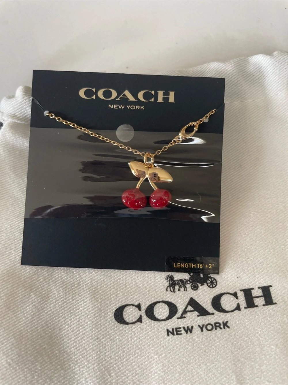 Coach Gold-Tone Cherry Pendant Necklace with Red Enamel Cherries